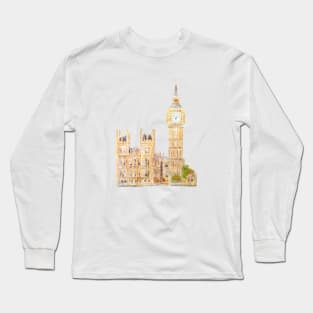 London Big Ben  palace of Westminster watercolor painting Long Sleeve T-Shirt